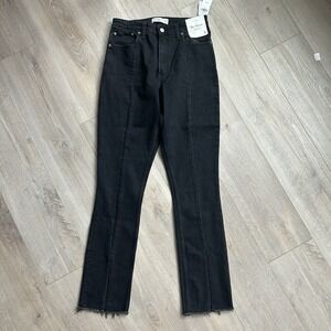 Abercrombie NWT Curve Love The Skinny High Rise Jeans Black Split Hem Size 28/6R